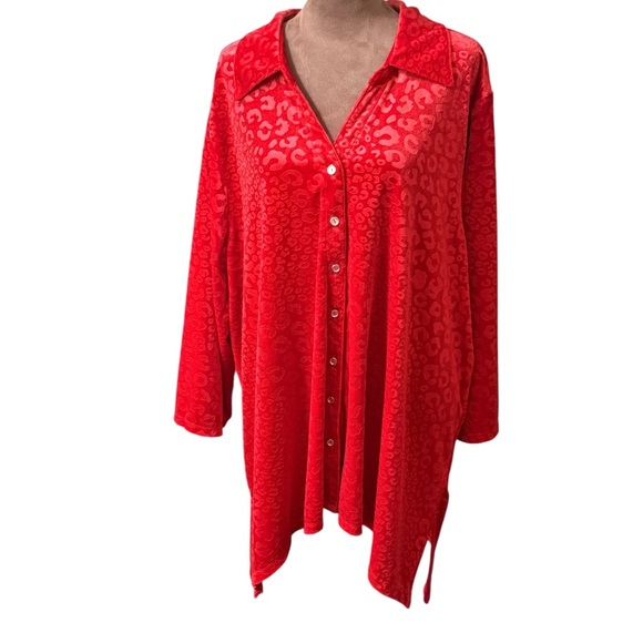 Ruby Rd. Red Leopard Button-Down Shirt - Picture 1 of 5